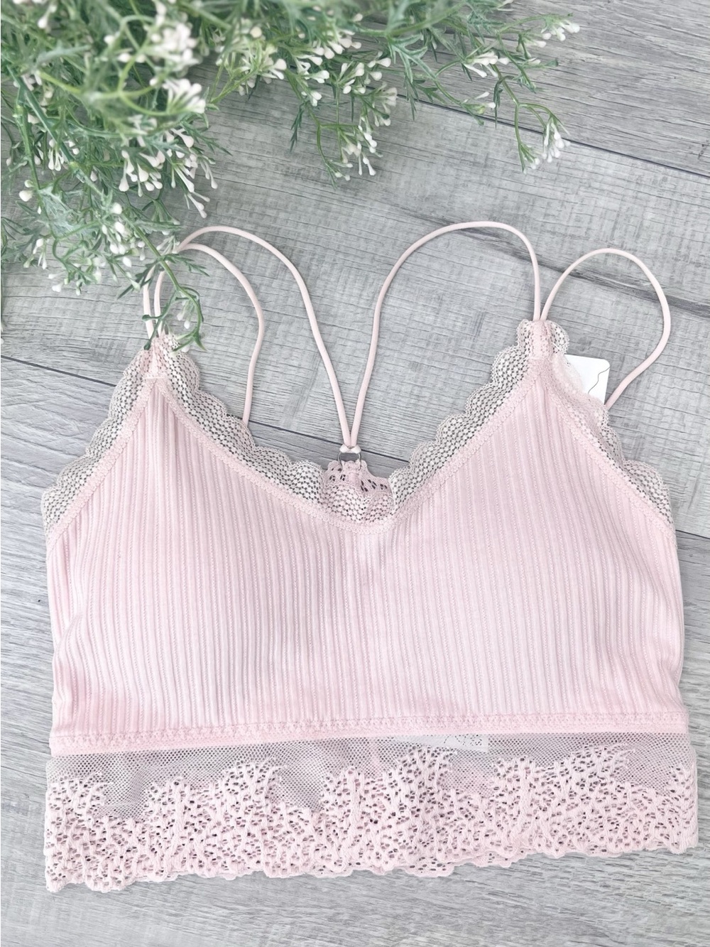 NWT‎ Anemone bralette longline crop top Pink blush Lace Strappy cotton **XS/S